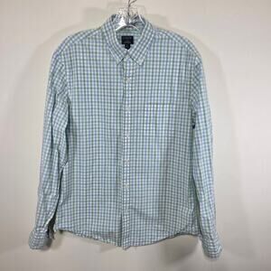 J. Crew Mens Slim Untucked Flex Washed Green Blue Gingham Button Up Shirt Medium